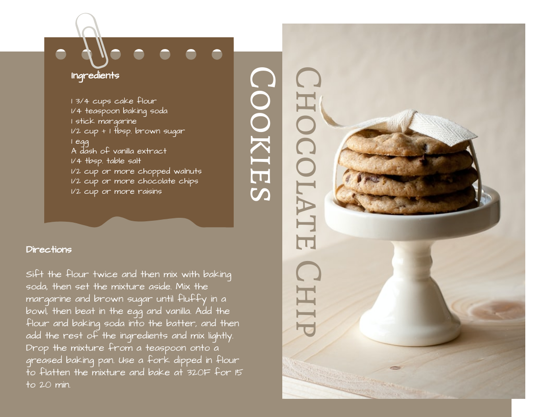 Recipe Card template: Chocolate Chip Cookies Recipe Card (Created by Visual Paradigm Online's Recipe Card maker)