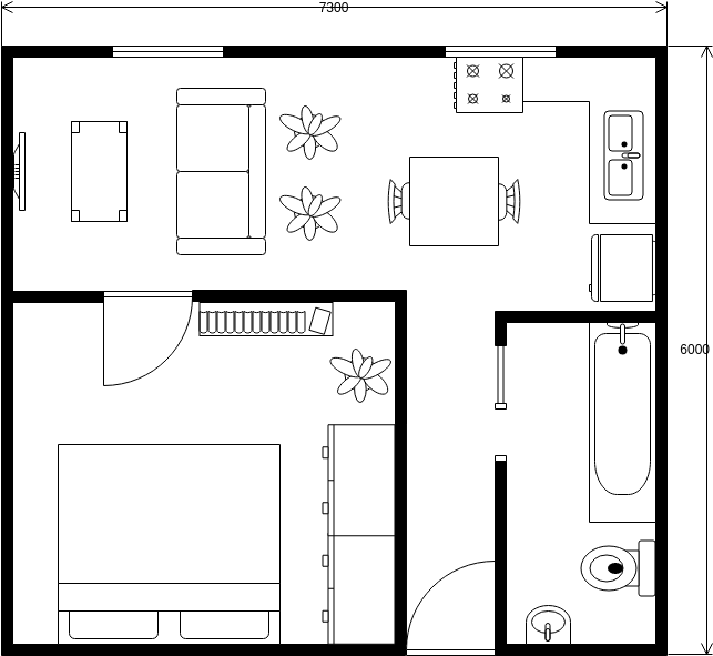 平面圖 模板。 帶尺寸的小房子平面圖 (由 Visual Paradigm Online 的平面圖軟件製作)