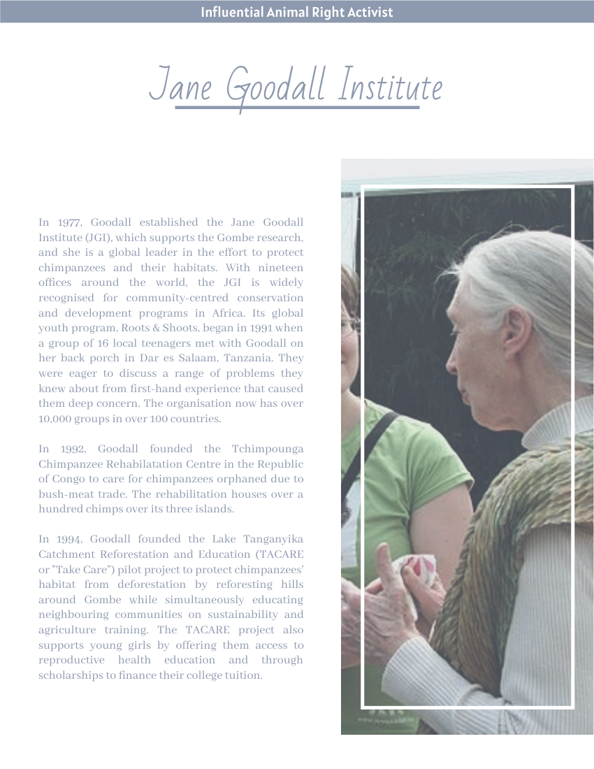 Biography template: Jane Goodall Biography (Created by Visual Paradigm Online's Biography maker)