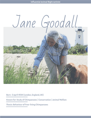 Biography 模板。 Jane Goodall Biography (由 Visual Paradigm Online 的Biography軟件製作)