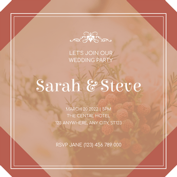 Editable invitations template:Red Bordered Wedding Party Invitation