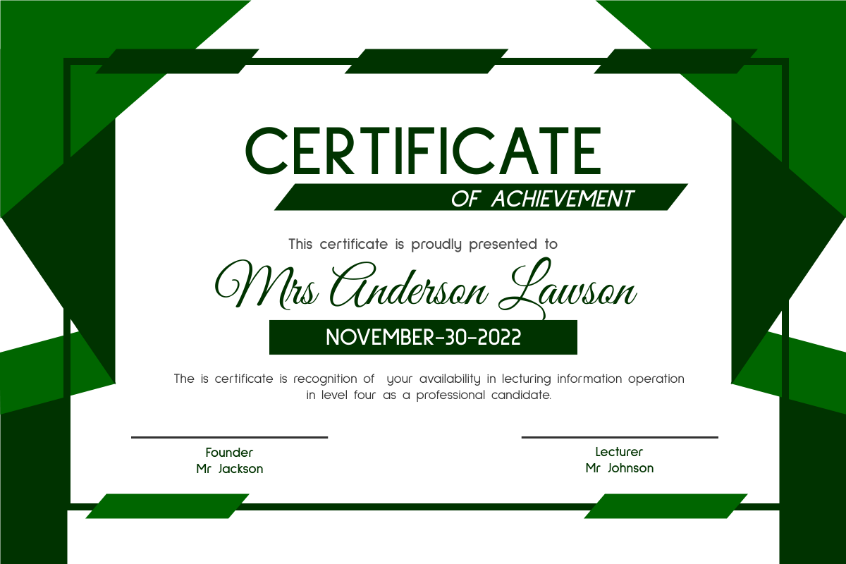 Certificate template: Green Modern Achievement Certificate (Created by Visual Paradigm Online's Certificate maker)