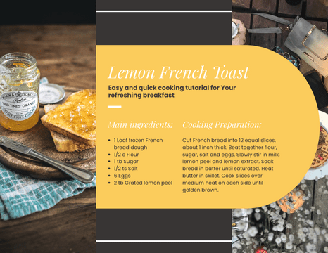 Recipe Card template: Lemon French Toast Recipe Card (Created by Visual Paradigm Online's Recipe Card maker)