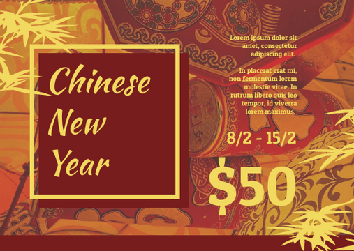 Gift Card template: Red And Yellow Chinese New Year Gift Card (Created by Visual Paradigm Online's Gift Card maker)
