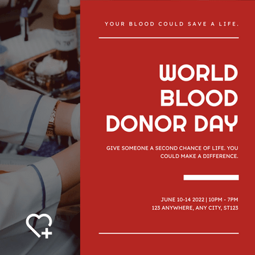 Editable instagramposts template:Blood Donor Photo World Blood Donor Day Instagram Post