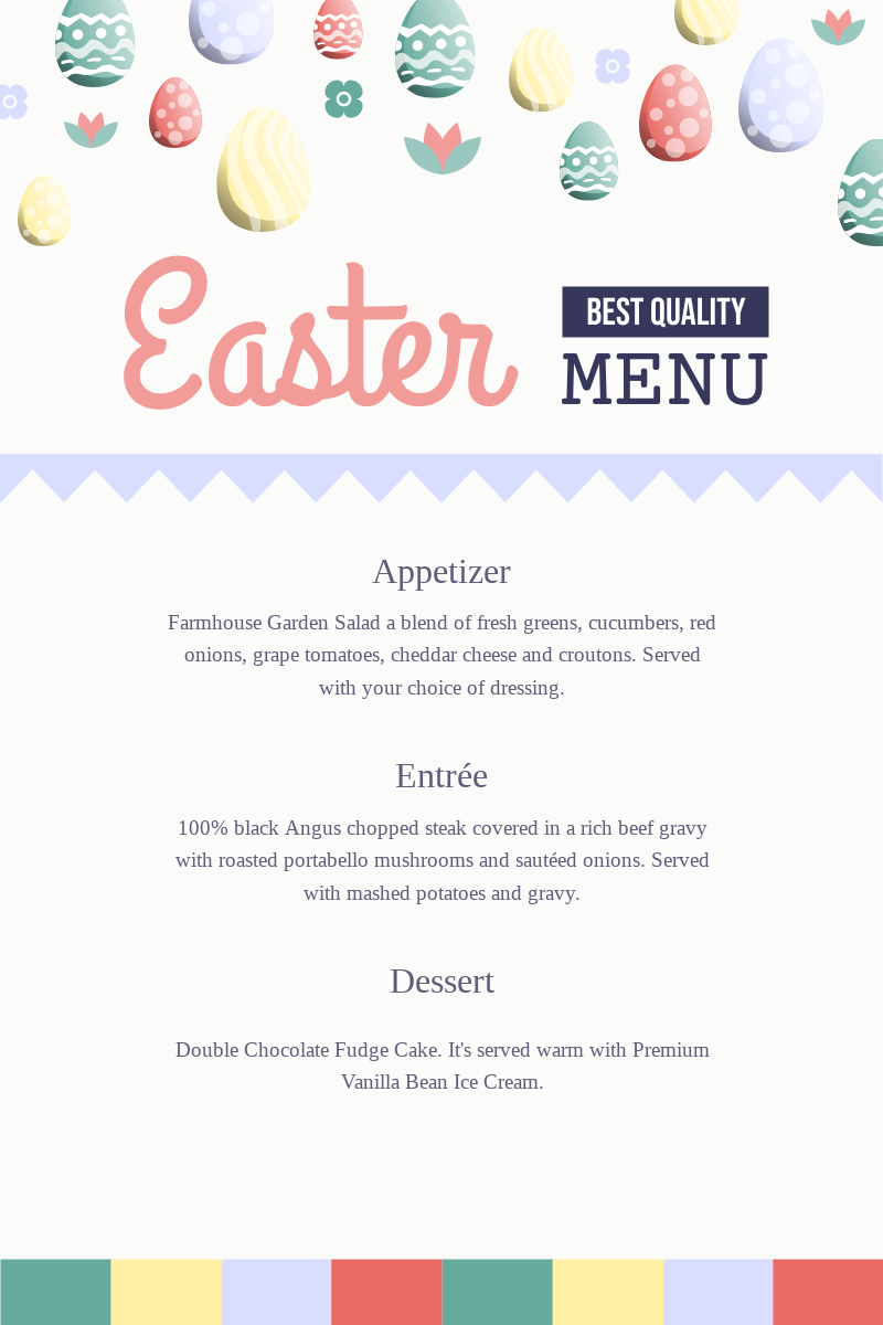 Menu template: Easter Full Course Restaurant Menu (Created by InfoART's Menu maker)