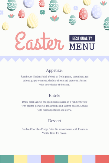 Editable menus template:Easter Full Course Restaurant Menu