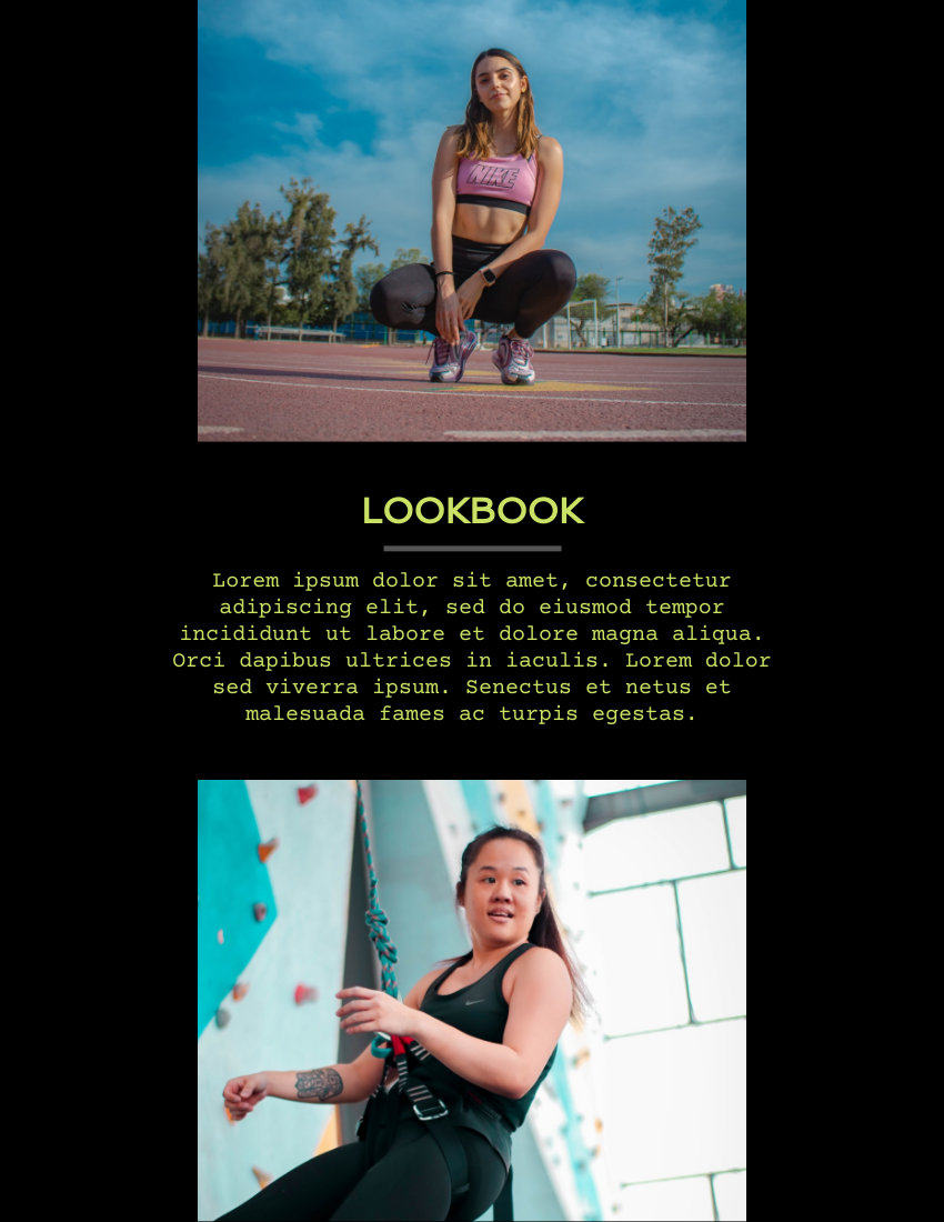 Lookbook template: Female Sport Apparel Lookbook (Created by Visual Paradigm Online's Lookbook maker)