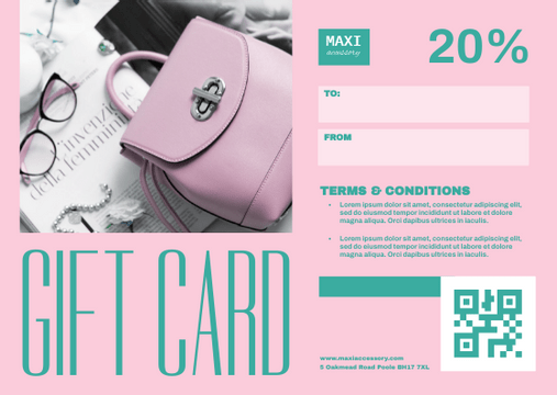 Editable giftcards template:Girly Accessory Voucher Gift Card