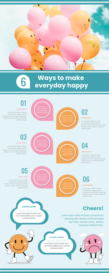 Infographic template: 6 Ways To Make Everyday Happy Infographic (Created by Visual Paradigm Online's Infographic maker)