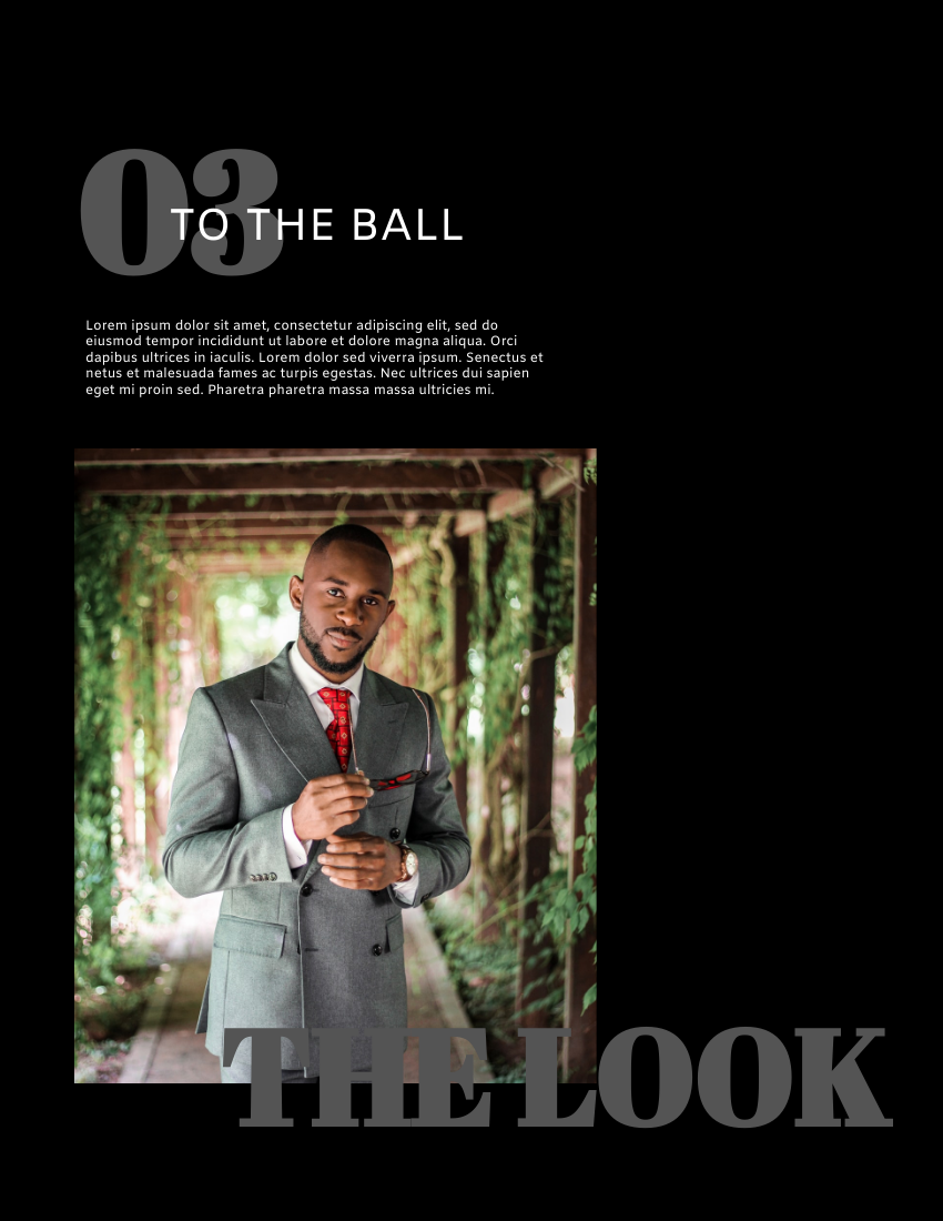 Lookbook template: Tuxedo Lookbook (Created by Visual Paradigm Online's Lookbook maker)