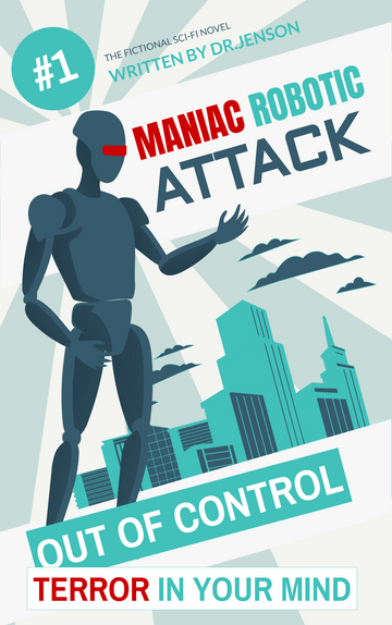 书籍封面 模板。Sci-fi Maniac Robot Book Cover (由 Visual Paradigm Online 的书籍封面软件制作)