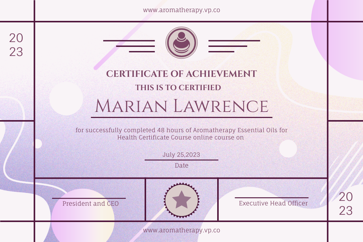 Certificate template: Aromatherapy Achievement Certificate (Created by InfoART's Certificate maker)
