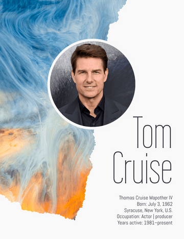 Biography 模板。 Tom Cruise Biography (由 Visual Paradigm Online 的Biography軟件製作)