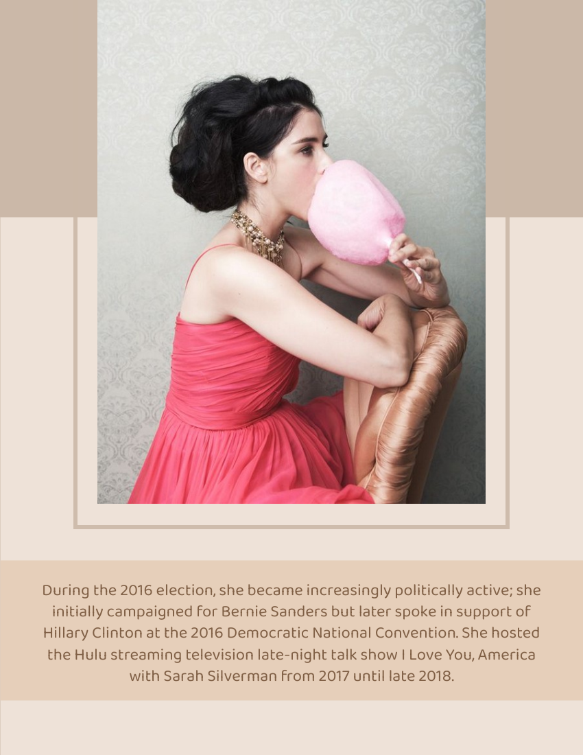 Biography template: Sarah Silverman Biography (Created by Visual Paradigm Online's Biography maker)