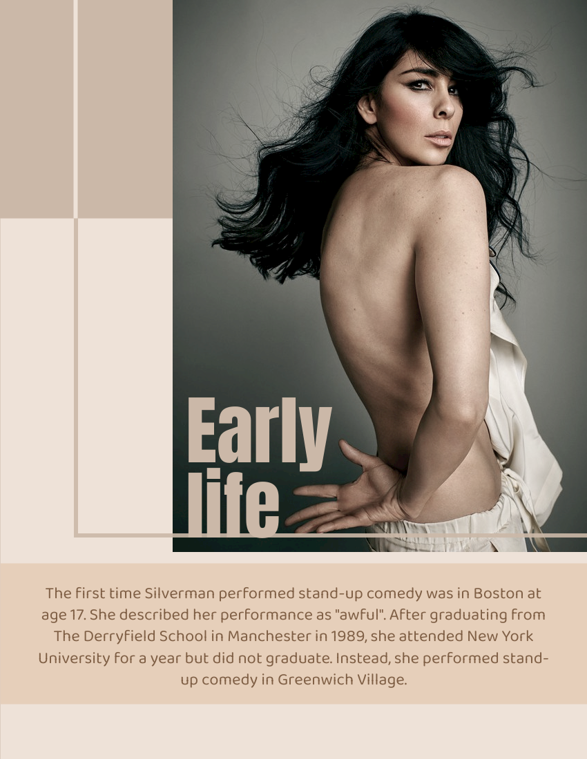 Biography template: Sarah Silverman Biography (Created by Visual Paradigm Online's Biography maker)