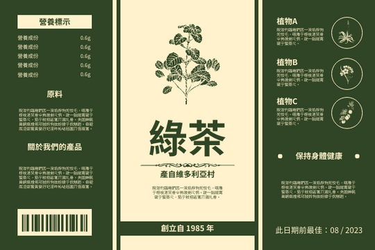 Editable labels template:茶葉標籤(附詳細資料)
