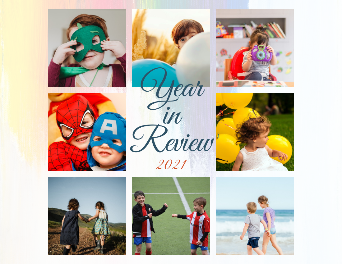 年度回顧照相簿 模板。 Bright and colorful Year in Review Photo Book (由 Visual Paradigm Online 的年度回顧照相簿軟件製作)