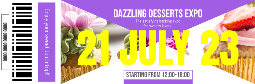 Ticket template: Dazzling Dessert Festival Ticket (Created by Visual Paradigm Online's Ticket maker)