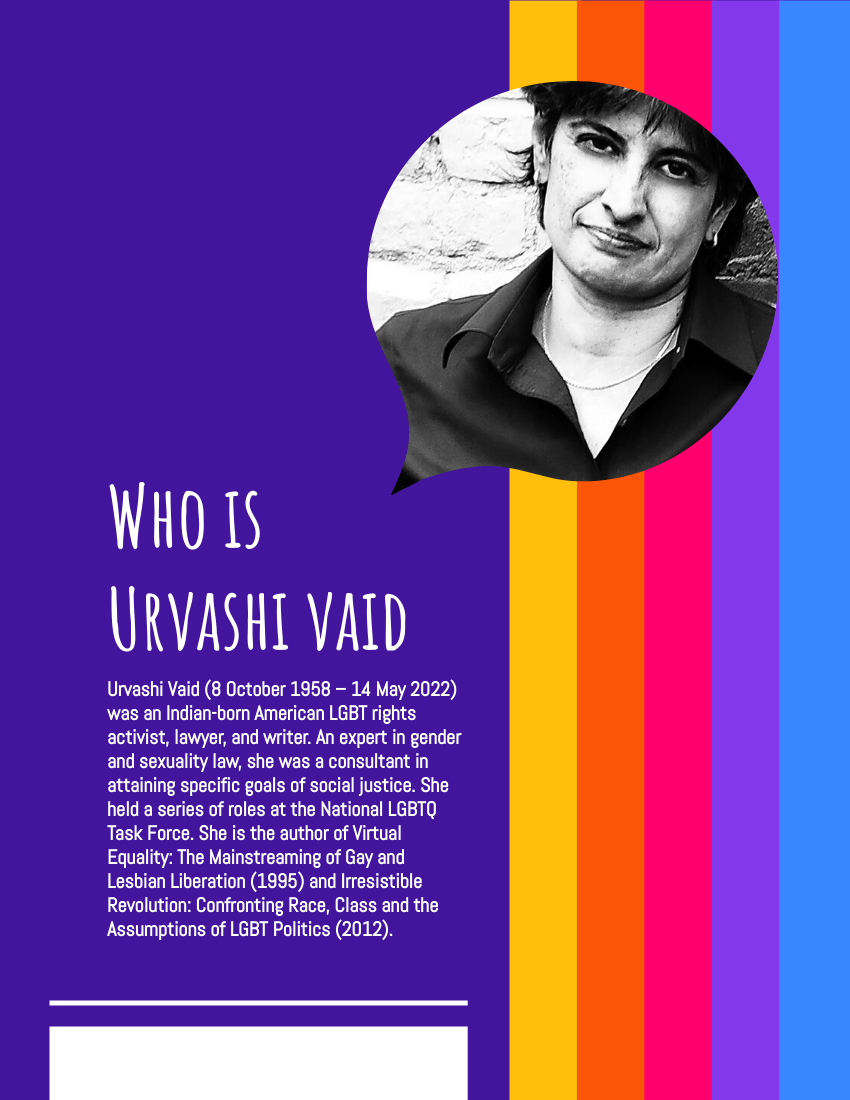 Biography template: Urvashi Vaid Biography (Created by Visual Paradigm Online's Biography maker)