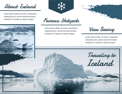 Editable brochures template:Traveling To Iceland Brochure