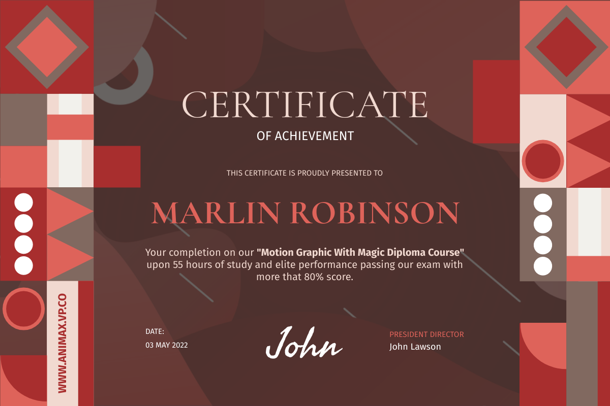 Certificate template: Motion Academy Achievement Certificate (Created by Visual Paradigm Online's Certificate maker)