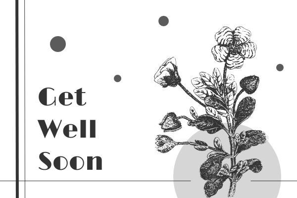Monochrome Floral Get Well Soon Greeting Card