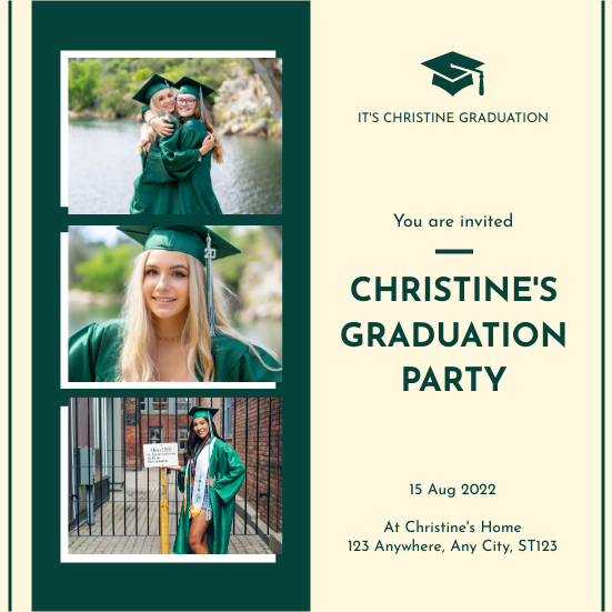 Green And Brown Triple Photos Graduation Invitation