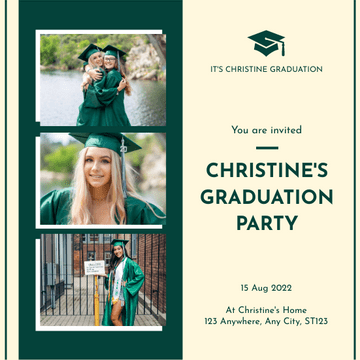Editable invitations template:Green And Brown Triple Photos Graduation Invitation