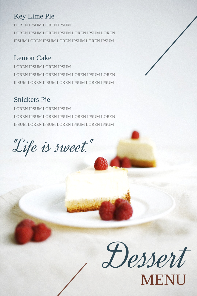 Menu template: Lemon Cake Dessert Menu (Created by InfoART's Menu maker)