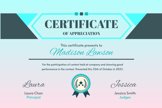 Certificate template: Fantasy Good Performance  Award Certificate (Created by Visual Paradigm Online's Certificate maker)