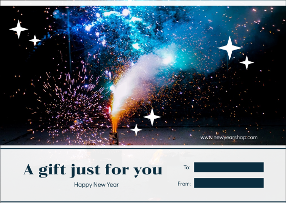 Gift Card template: Blue And White Fireworks New Year Gift Card (Created by Visual Paradigm Online's Gift Card maker)