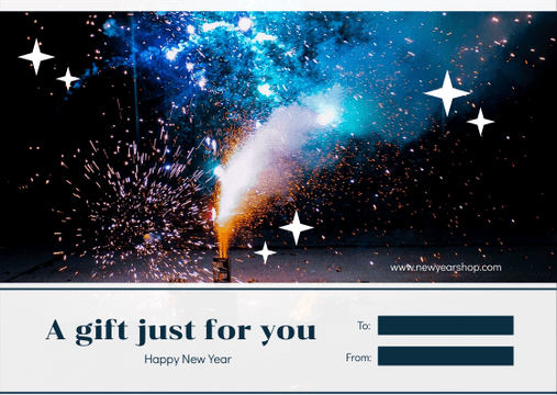 Editable giftcards template:Blue And White Fireworks New Year Gift Card