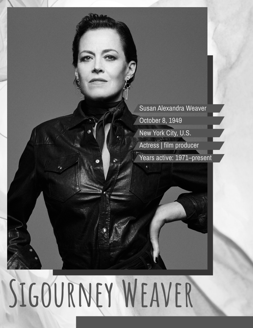 Biography template: Sigourney Weaver Biography (Created by Visual Paradigm Online's Biography maker)
