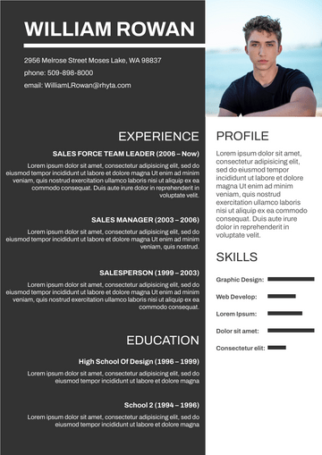 Resume template: Black and White Theme Resume (Created by Visual Paradigm Online's Resume maker)
