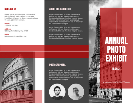 Brochures template: Annual Photo Exhibition Brochure (Created by Visual Paradigm Online's Brochures maker)
