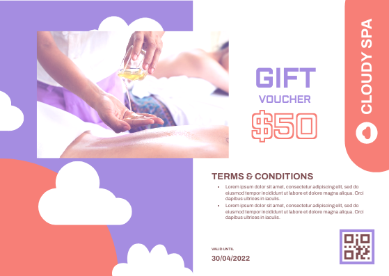 Gift Card template: Cloudy Spa Voucher Gift Card (Created by InfoART's Gift Card maker)