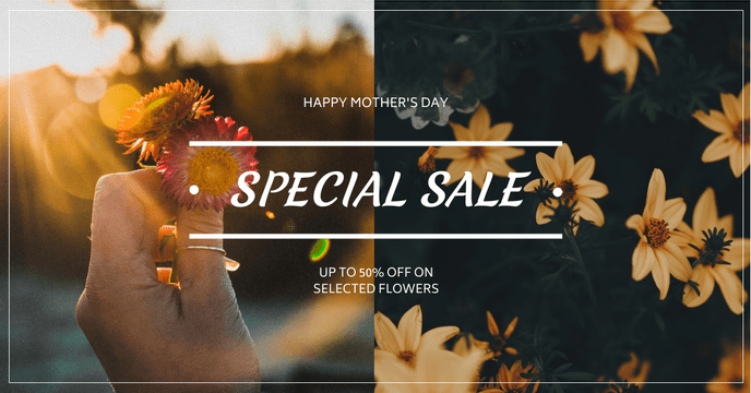 Editable facebookads template:Yellow Flowers Photo Mother's Day Sale Facebook Ad