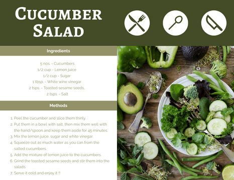Recipe Card template: Cucumber Salad Recipe Card (Created by Visual Paradigm Online's Recipe Card maker)