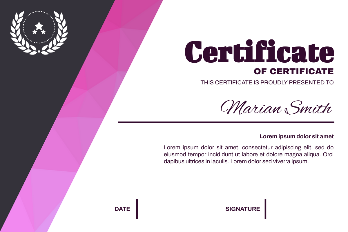Certificate template: Neon Pink Polygon Certificate (Created by InfoART's Certificate maker)