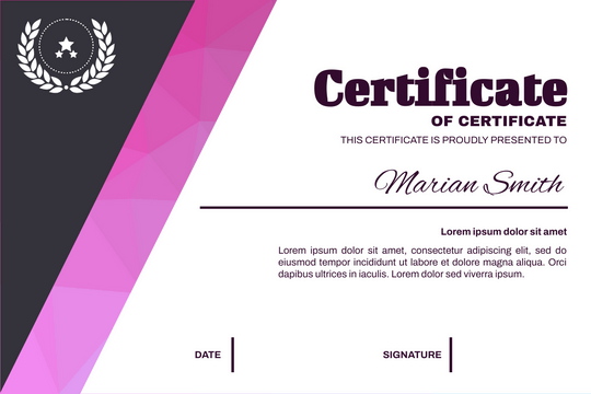 Certificate template: Neon Pink Polygon Certificate (Created by Visual Paradigm Online's Certificate maker)