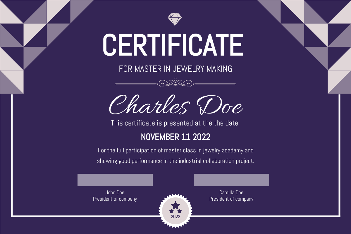 Certificate template: Jewelry Making Certificate (Created by Visual Paradigm Online's Certificate maker)