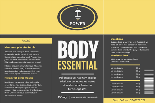Label template: Body essential product label (Created by Visual Paradigm Online's Label maker)