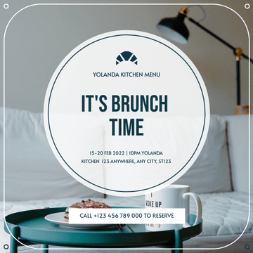 Editable invitations template:Blue Food Photo Brunch Restaurant Invitation