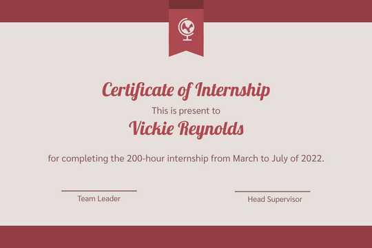 Certificate template: Certificate Of Internship (Created by Visual Paradigm Online's Certificate maker)