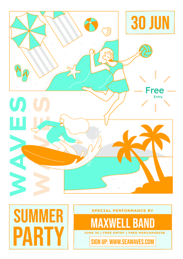 Editable flyers template:Summer Beach Party Promote Flyer