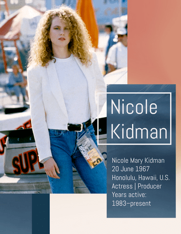 Biography 模板。 Nicole Kidman Biography (由 Visual Paradigm Online 的Biography軟件製作)