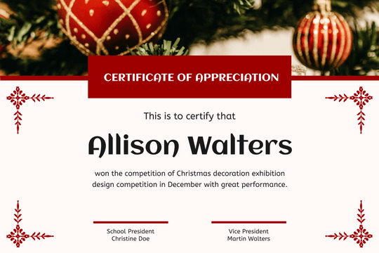 Certificate template: Red Elegant Christmas Celebration Certificate (Created by Visual Paradigm Online's Certificate maker)