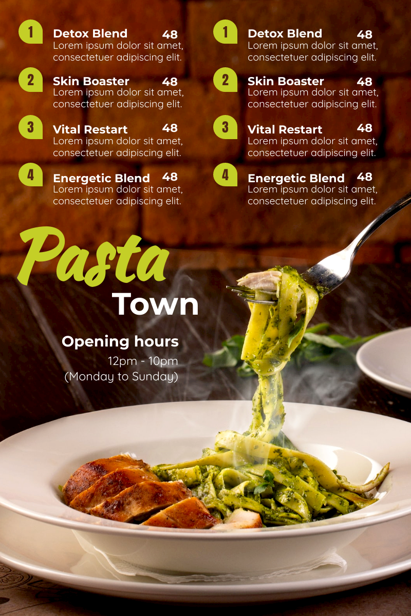 Menu template: Pasta Town Menu (Created by Visual Paradigm Online's Menu maker)