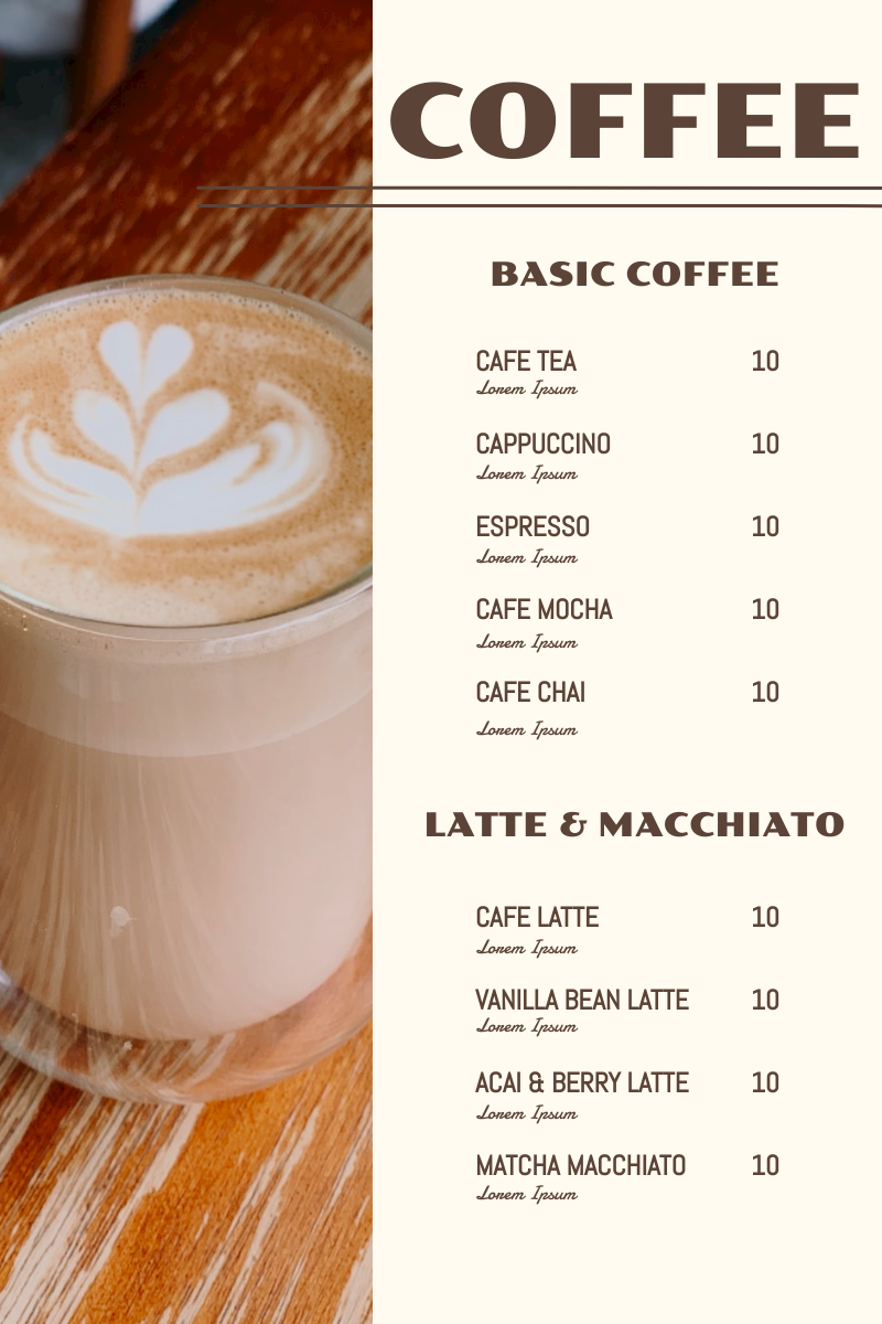 Menu template: Latte Menu (Created by InfoART's Menu maker)
